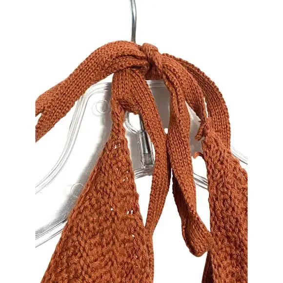 Forever 21 Crochet Knit Halter Crop Top S Tie Open Back Boho Hippie Y2K Country - Picture 5 of 7